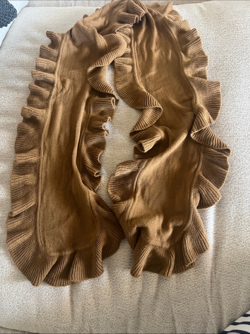 Ruffled Knit Wrap Scarf in Warm Brown